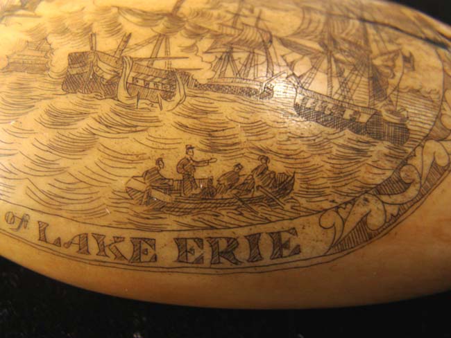A beautiful late 19th/early 20th century scrimshawed whale's tooth with War of 1812 Battle of Lake Erie. — image 3